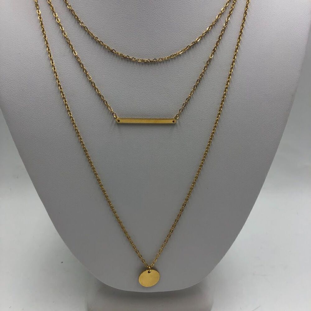 18K Gold Plated Women's 3 Layered Necklaces Waterproof Hypoallergenic Jewelry - Picture 5 of 12